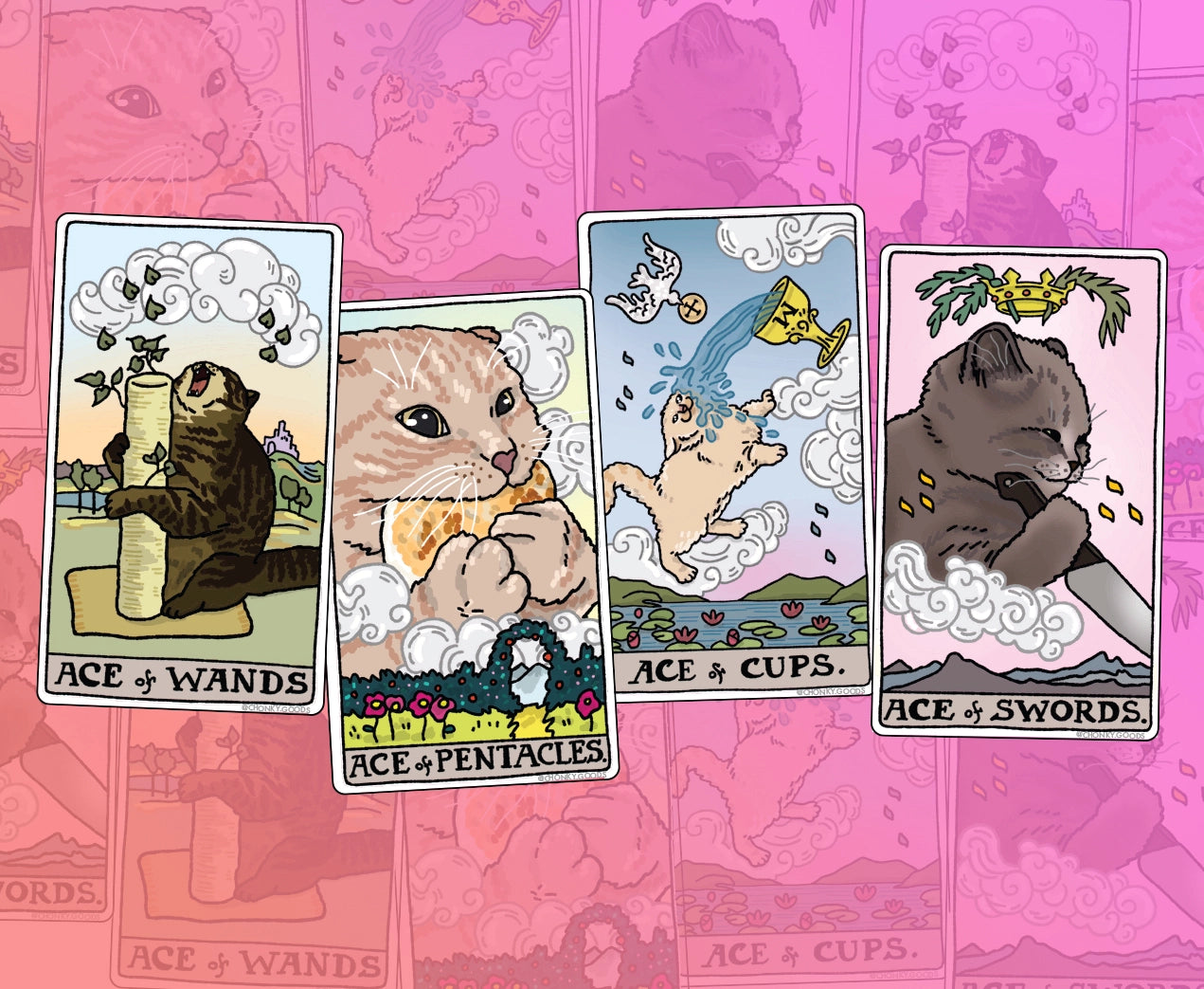 Ping Hatta: Cat Meme Tarot Stickers (Minor Arcana)